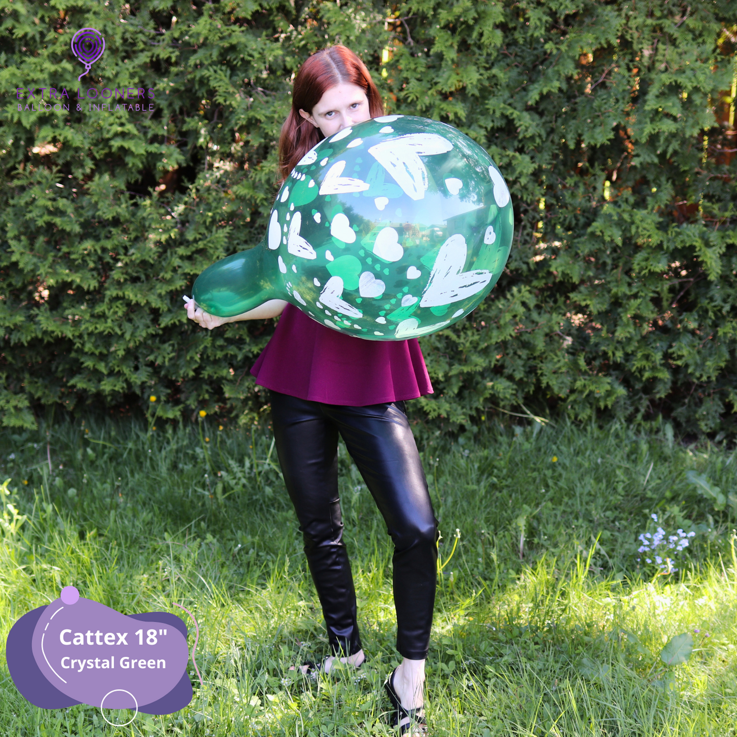 Cattex 18" Green Crystal White Heart Print Premium Latex Balloons โ (Pack of 14)