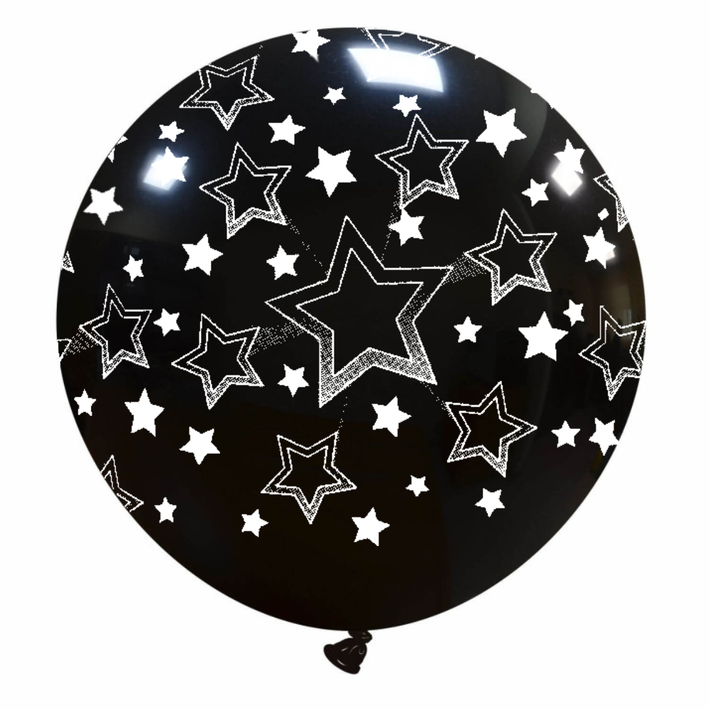 Cattex 32" Round Black Stars Gradient Latex Balloon – (1 Piece)