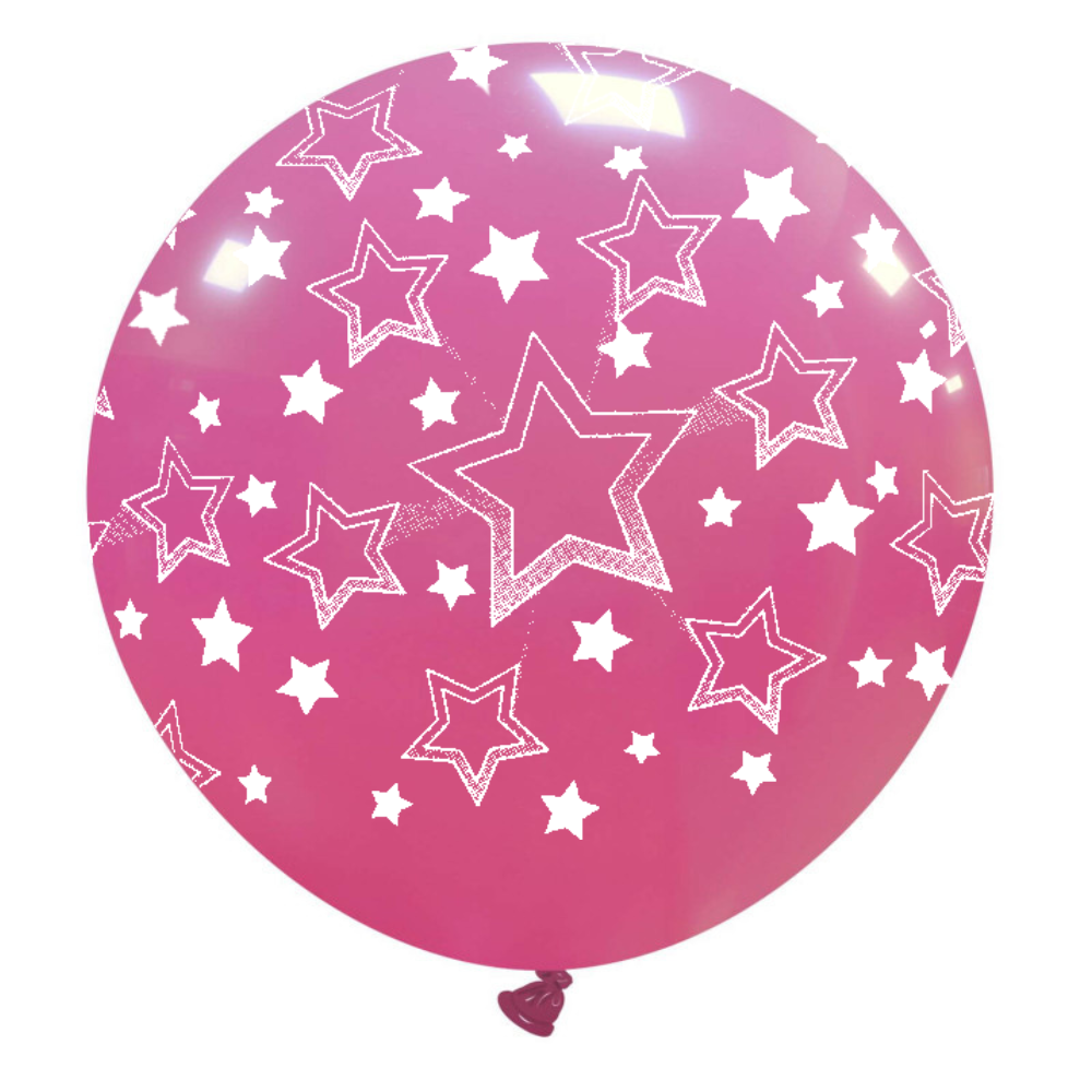 Cattex 32" Round Fuchsia Stars Gradient Latex Balloon – (1 Piece)