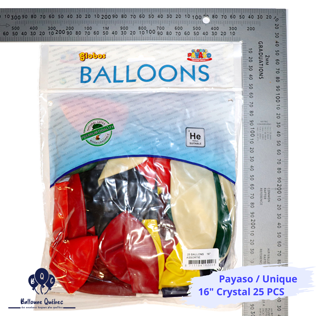 Globos Payaso 16" Assorted Translucent Latex Balloons – (Pack of 25)