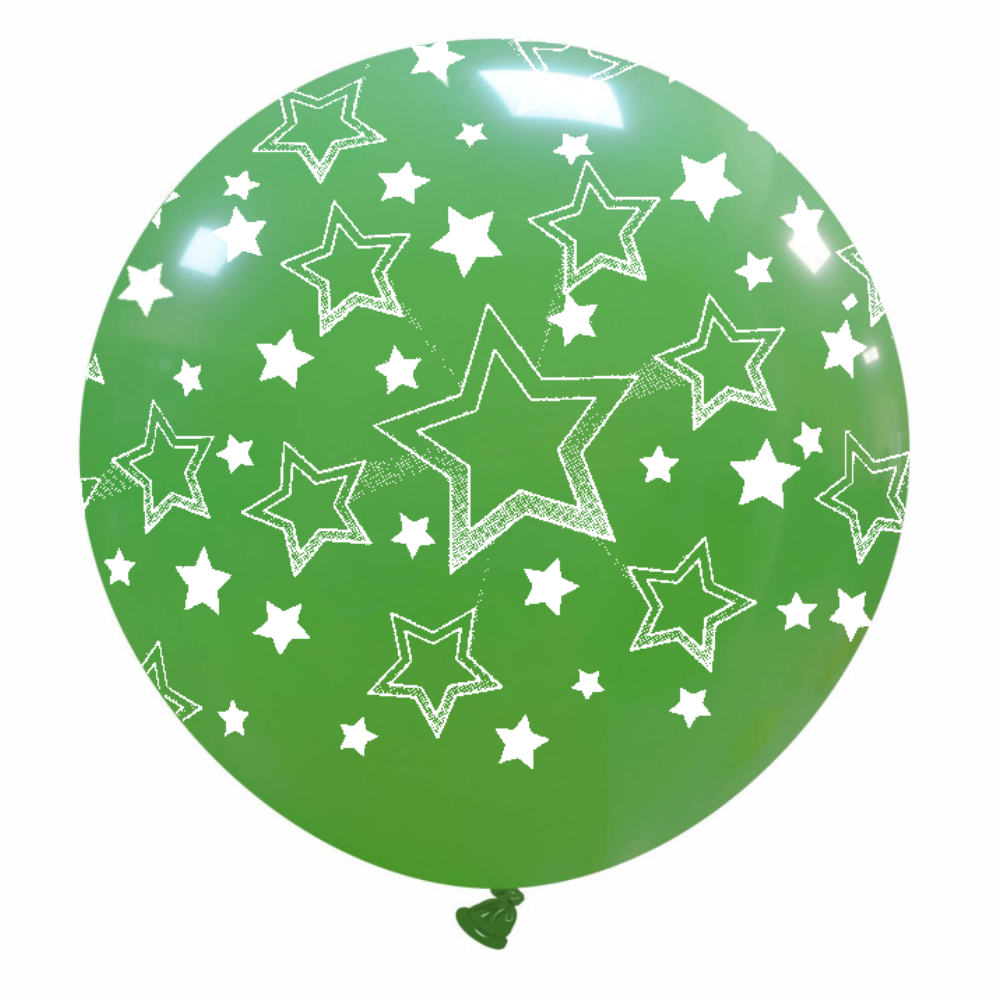 Cattex 32" Round Green Stars Gradient Latex Balloon – (1 Piece)