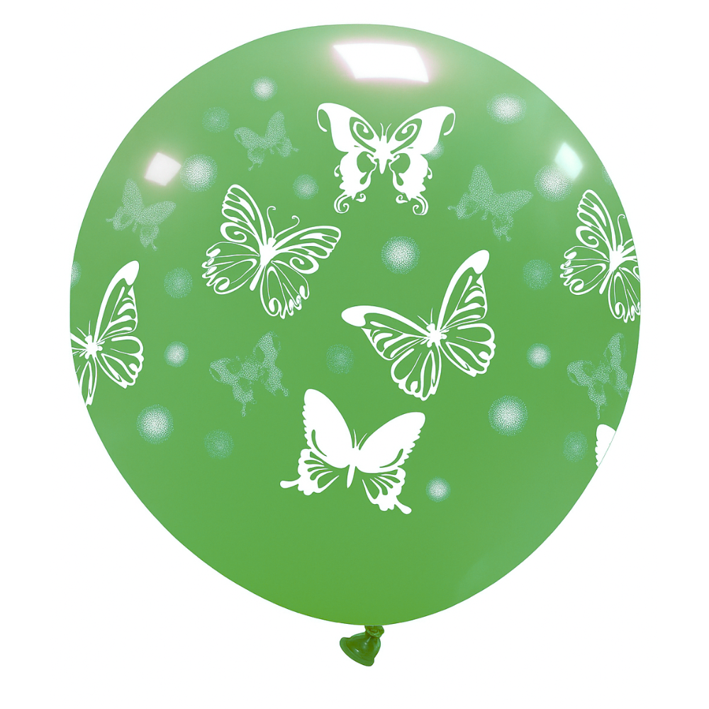 Cattex 32" Round Green Big Butterflies Latex Balloon – (1 Piece)