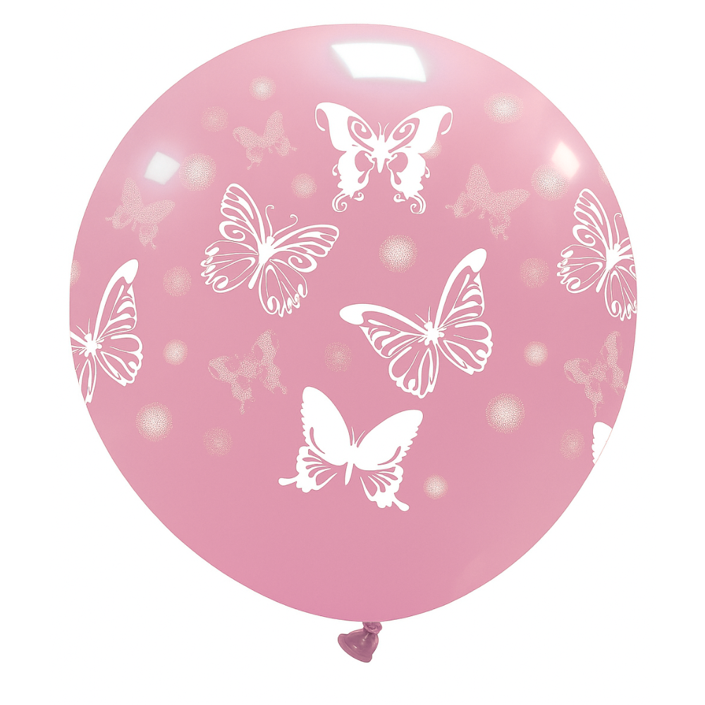 Cattex 32" Round Light Pink Big Butterflies Latex Balloon – (1 Piece)