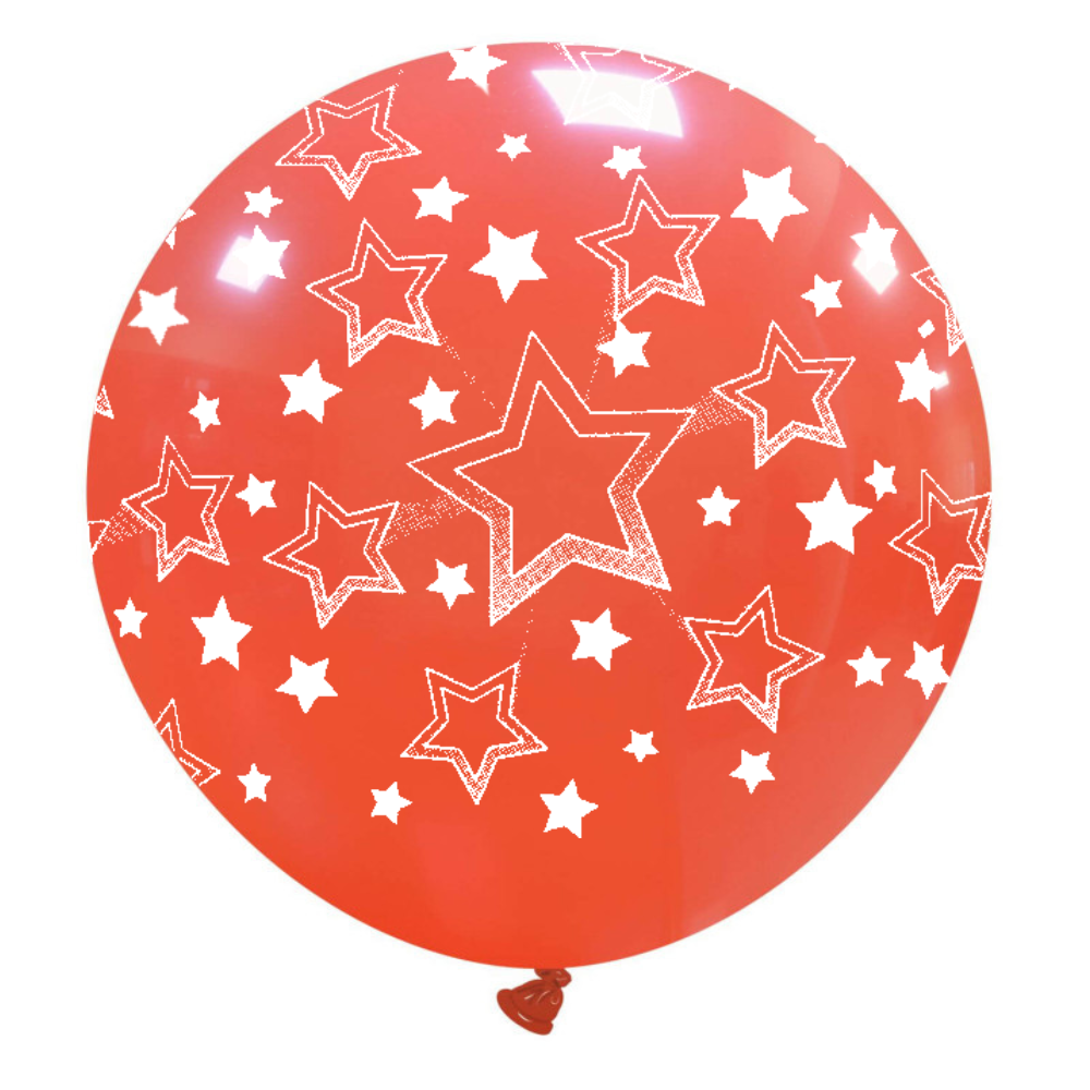 Cattex 32" Round Red Stars Gradient Latex Balloon – (1 Piece)