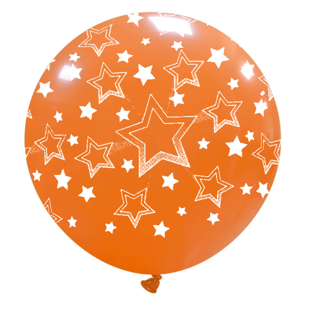 Cattex 32" Round Orange Stars Gradient Latex Balloon – (1 Piece)