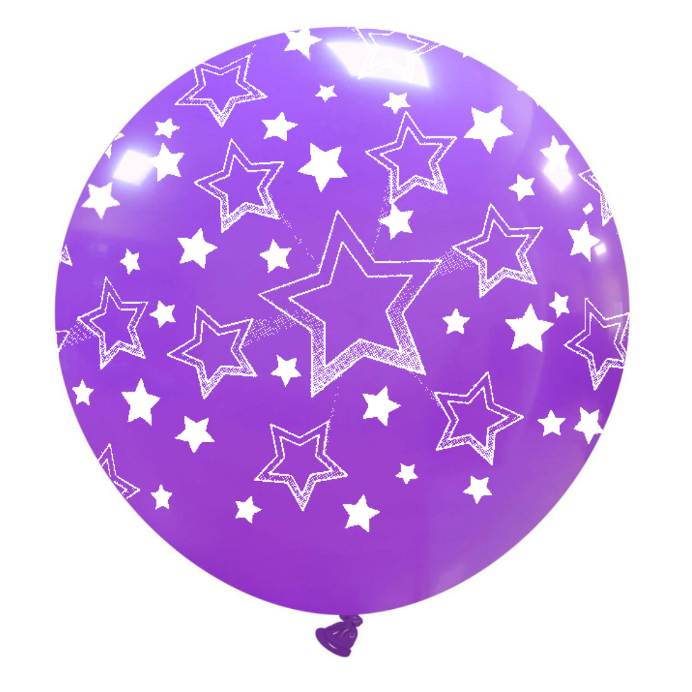 Cattex 32" Round Purple Stars Gradient Latex Balloon – (1 Piece)
