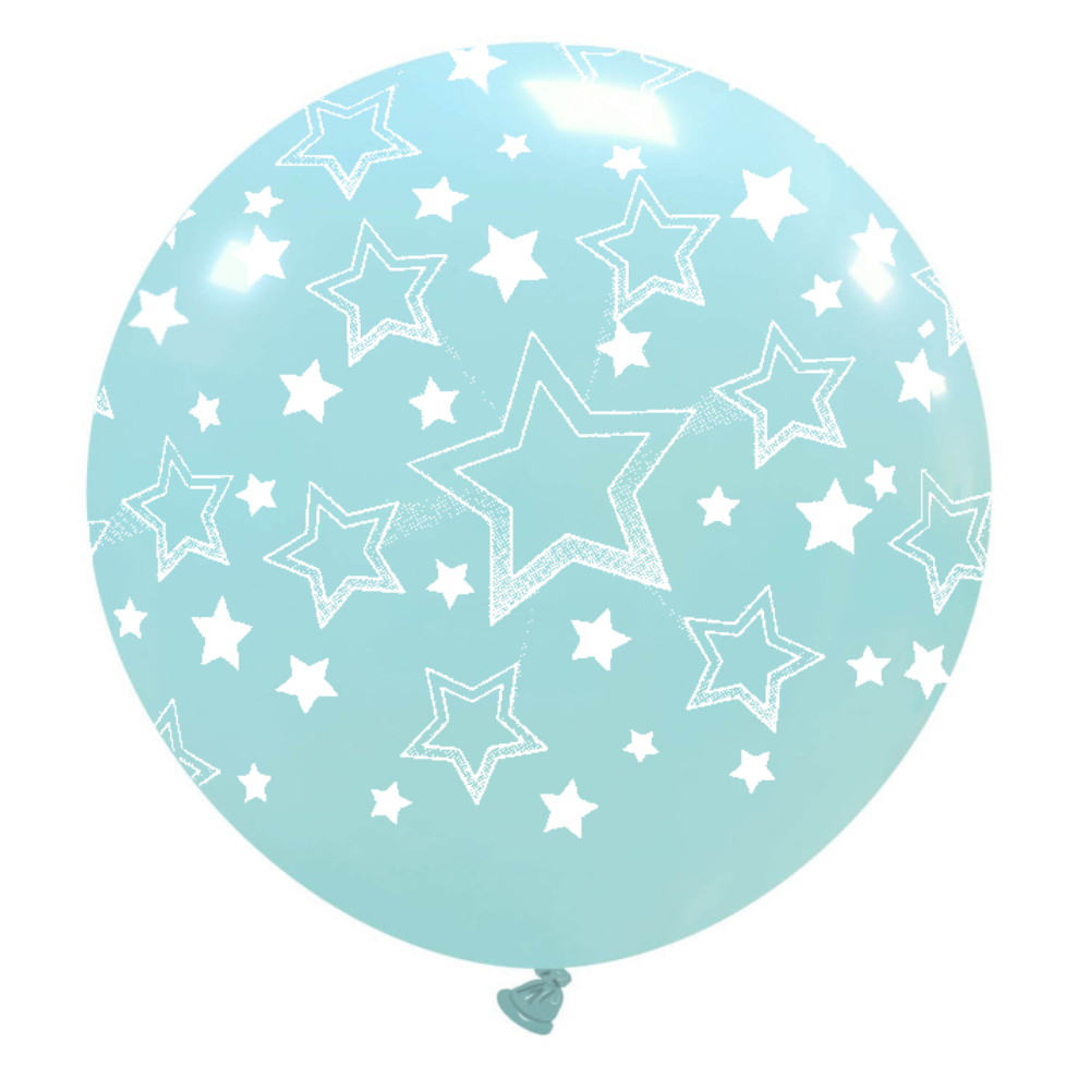 Cattex 32" Round Sky Blue Stars Gradient Latex Balloon – (1 Piece)
