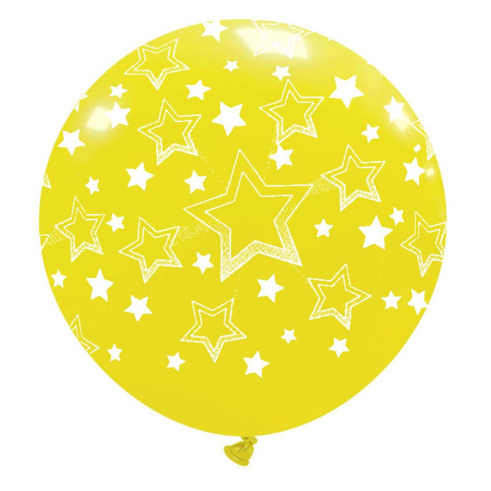 Cattex 32" Round Yellow Stars Gradient Latex Balloon – (1 Piece)