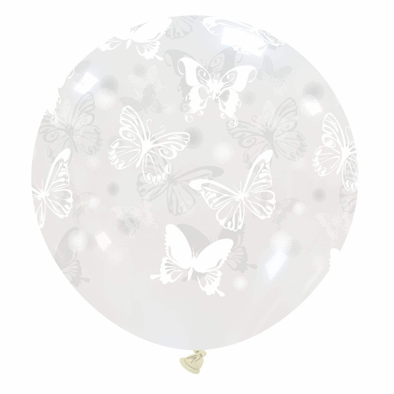 Cattex 32" Round Clear Big Butterflies Latex Balloon – (1 Piece)