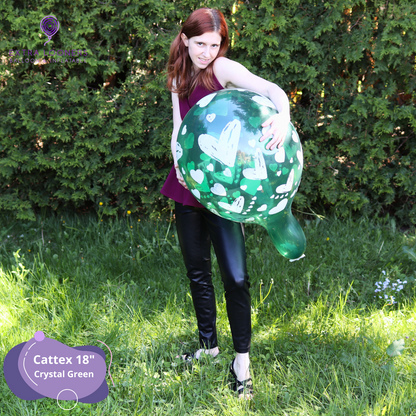 Cattex 18" Green Crystal White Heart Print Premium Latex Balloons – (Pack of 14)