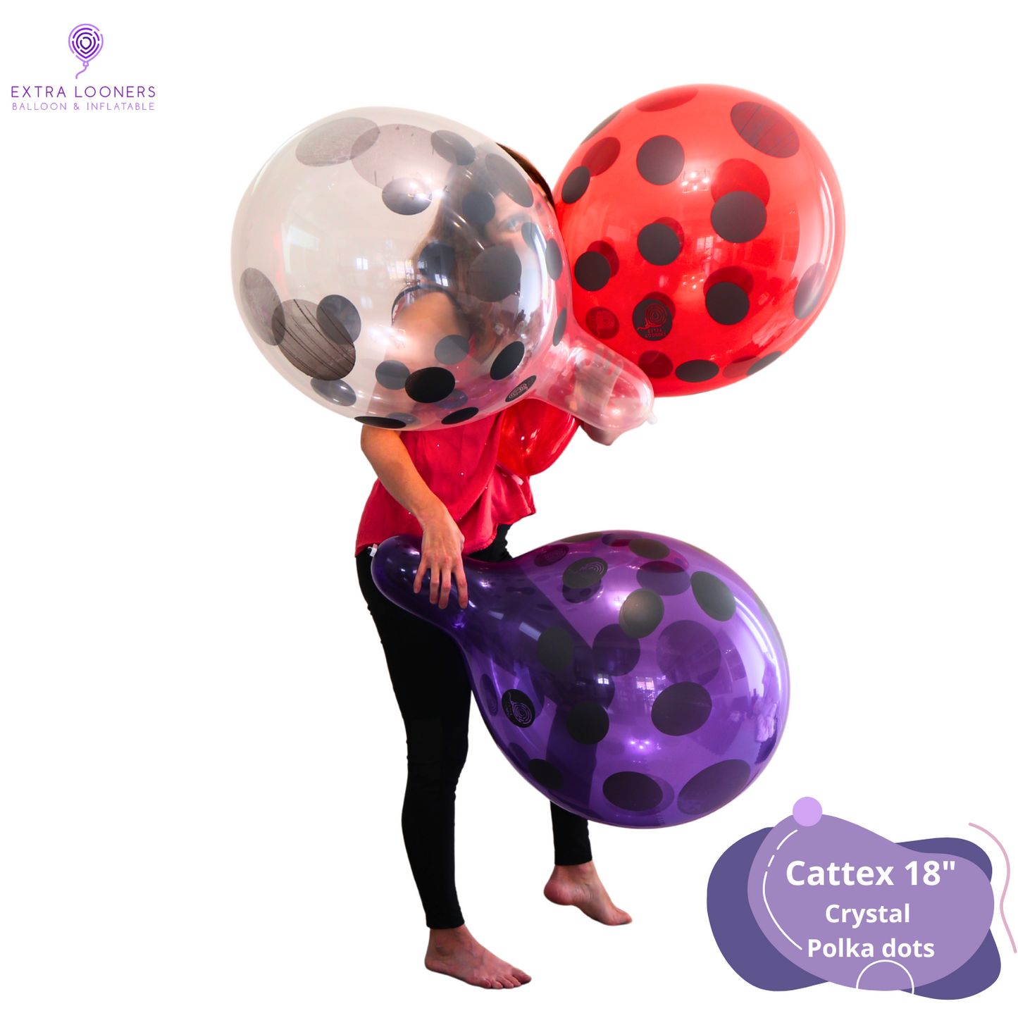 Cattex 18" Crystal Polka Dots Premium Latex Balloons – Assorted Colors (Pack of 25)