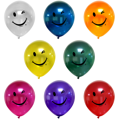 Cattex 18" Crystal Smiley Premium Latex Balloons – Assorted Colors (Pack of 10)