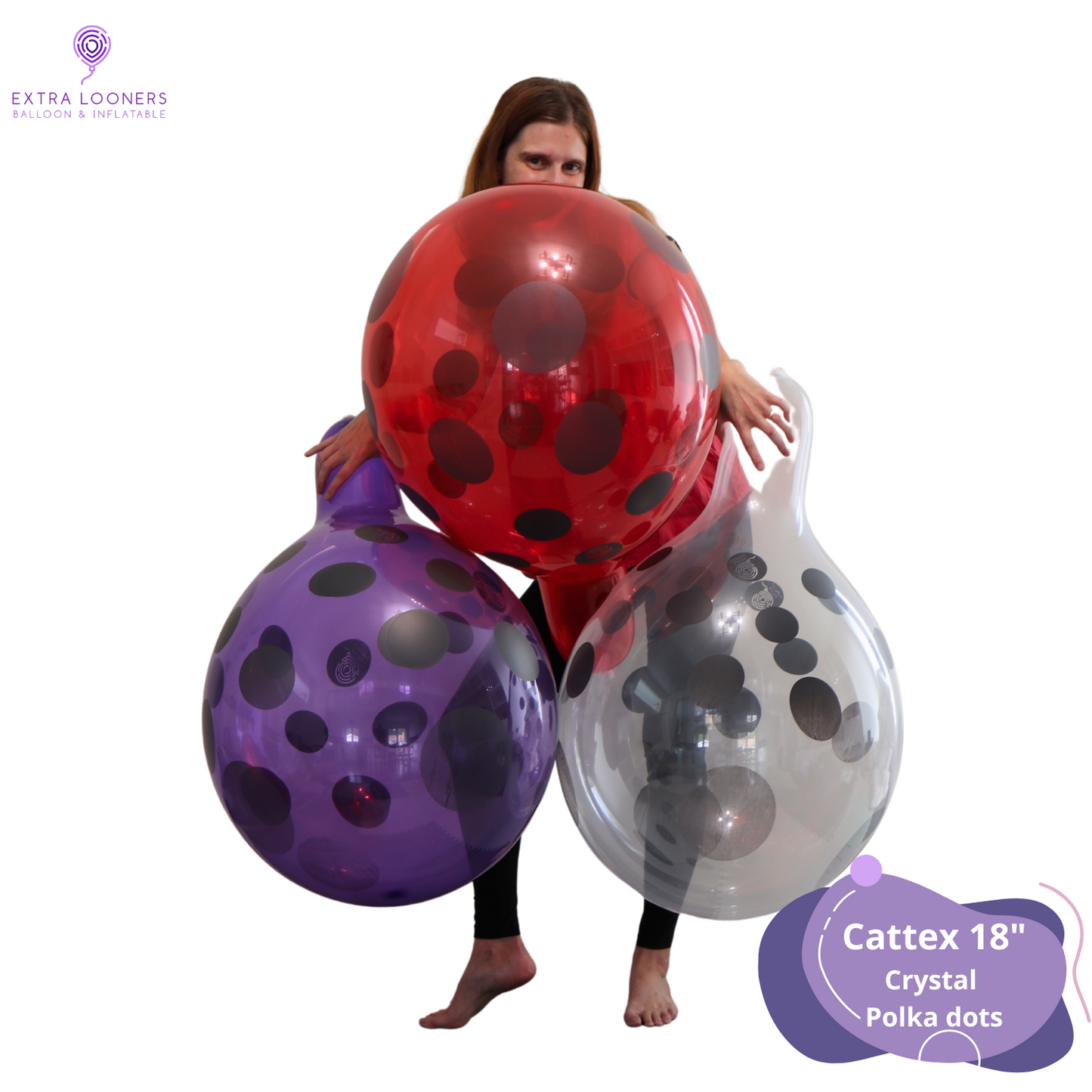 Cattex 18" Crystal Polka Dots Premium Latex Balloons – Assorted Colors (Pack of 10)