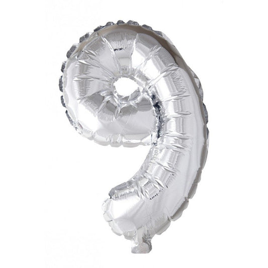 Globos Number 9 Silver 16" Foil Aluminium Balloon