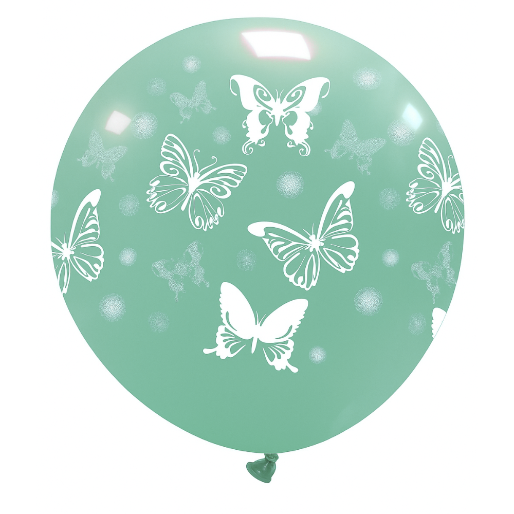 Cattex 32" Round Aqua Big Butterflies Latex Balloon – (1 Piece)