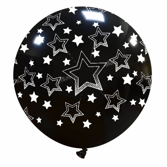 Cattex 32" Round Black Stars Gradient Latex Balloon – (1 Piece)