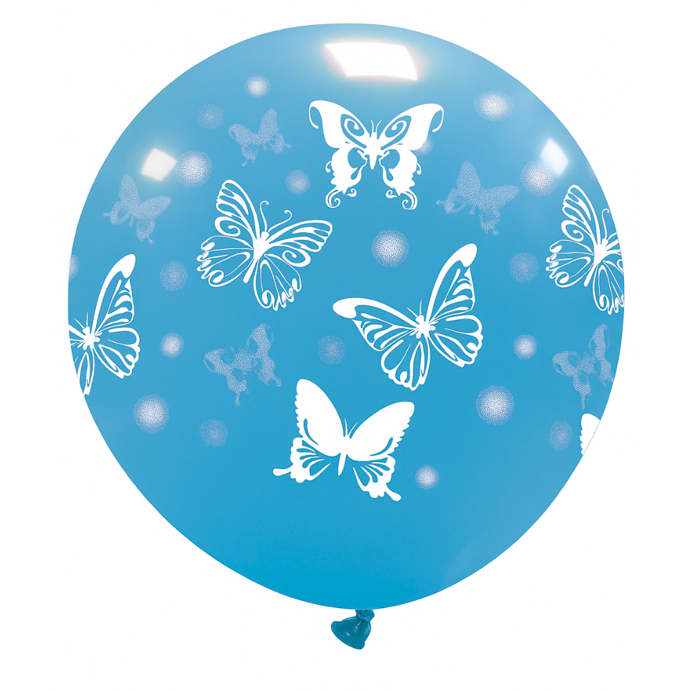 Cattex 32" Round Blue Big Butterflies Latex Balloon – (1 Piece)