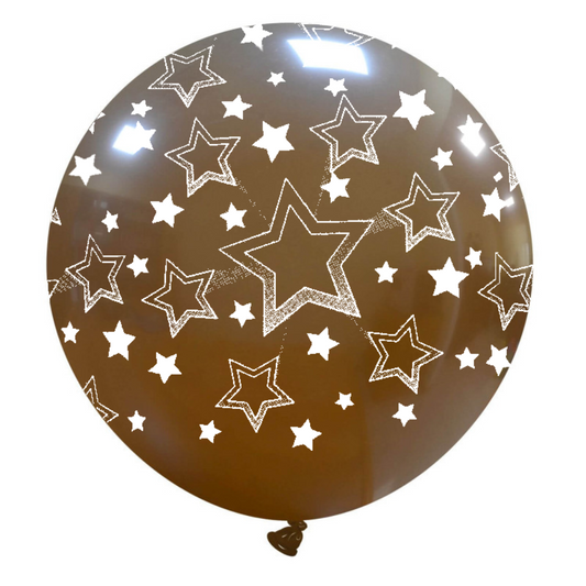 Cattex 32" Round Brown Stars Gradient Latex Balloon – (1 Piece)