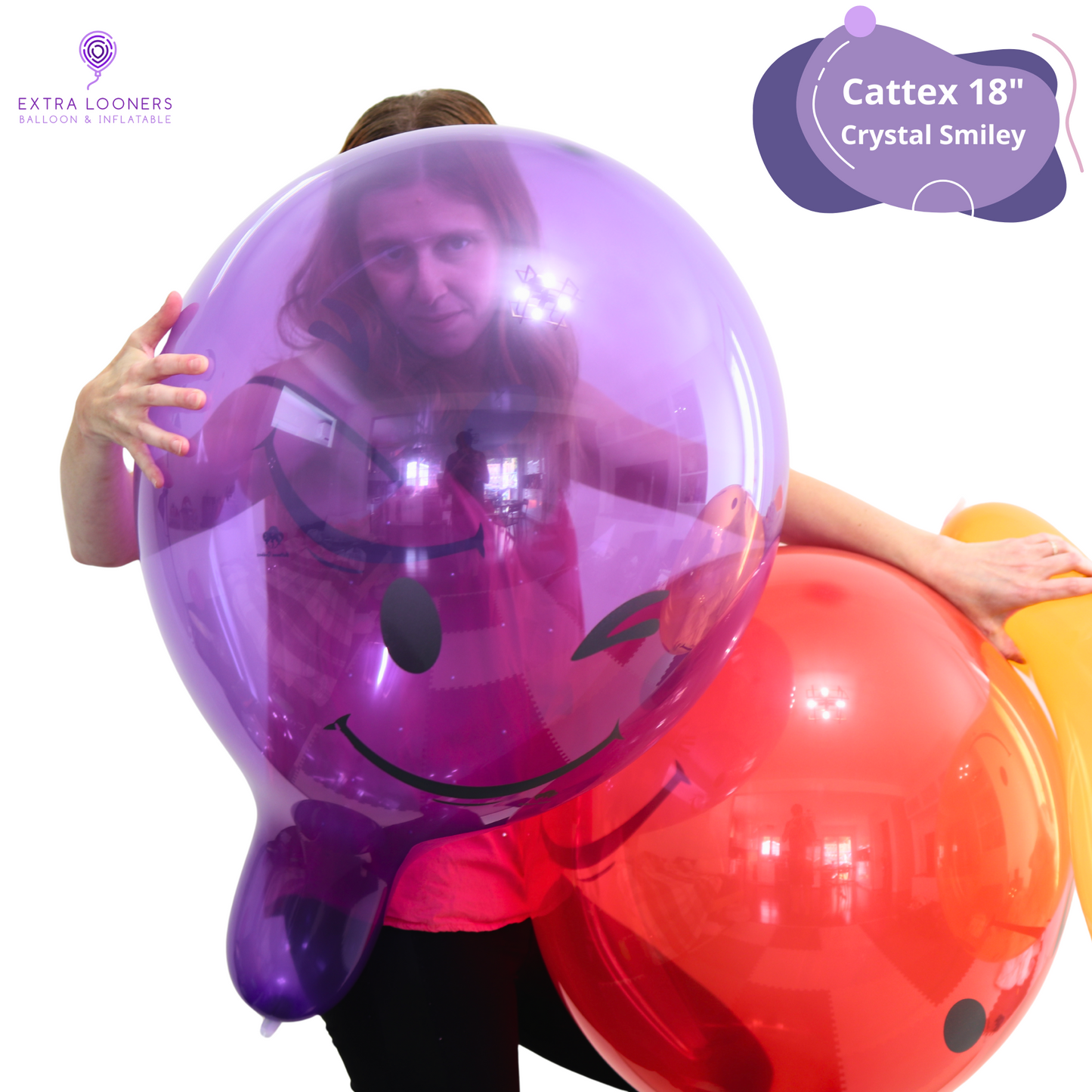 Cattex 18" Crystal Smiley Premium Latex Balloons – Assorted Colors (Pack of 10)