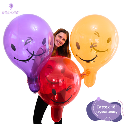 Cattex 18" Crystal Smiley Premium Latex Balloons – Assorted Colors (Pack of 10)