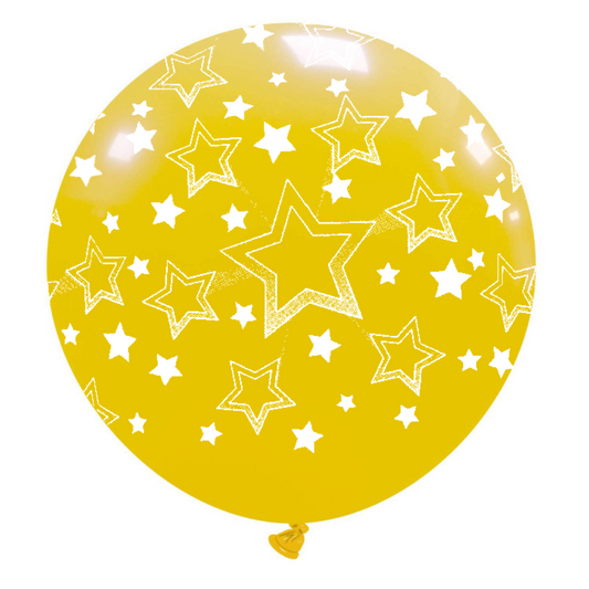 Cattex 32" Round Dark Yellow Stars Gradient Latex Balloon – (1 Piece)