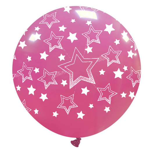 Cattex 32" Round Fuchsia Stars Gradient Latex Balloon – (1 Piece)