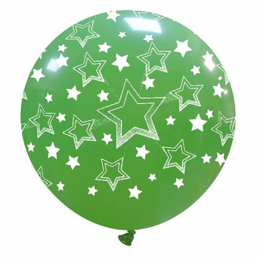 Cattex 32" Round Green Stars Gradient Latex Balloon – (1 Piece)