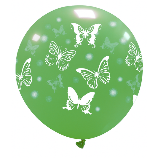 Cattex 32" Round Green Big Butterflies Latex Balloon – (1 Piece)