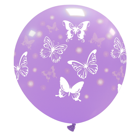 Cattex 32" Round Lavender Big Butterflies Latex Balloon – (1 Piece)