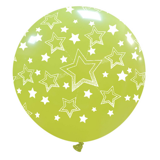 Cattex 32" Round Lime Stars Gradient Latex Balloon – (1 Piece)