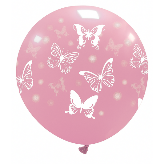 Cattex 32" Round Light Pink Big Butterflies Latex Balloon – (1 Piece)