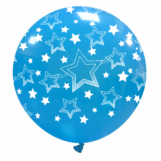 Cattex 32" Round Stars Light Blue Gradient Latex Balloon – (1 Piece)