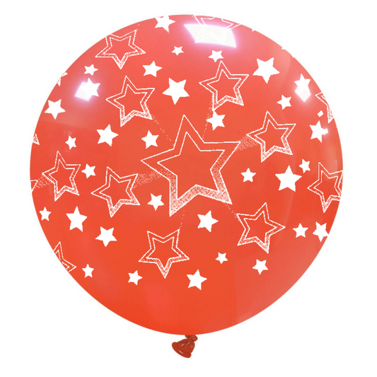 Cattex 32" Round Red Stars Gradient Latex Balloon – (1 Piece)