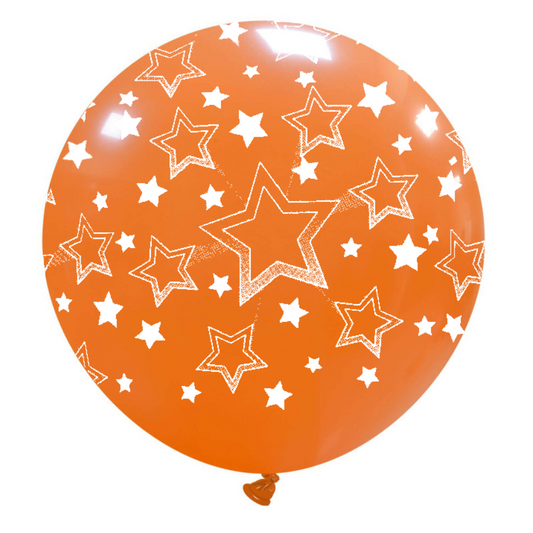 Cattex 32" Round Orange Stars Gradient Latex Balloon – (1 Piece)