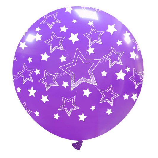 Cattex 32" Round Purple Stars Gradient Latex Balloon – (1 Piece)