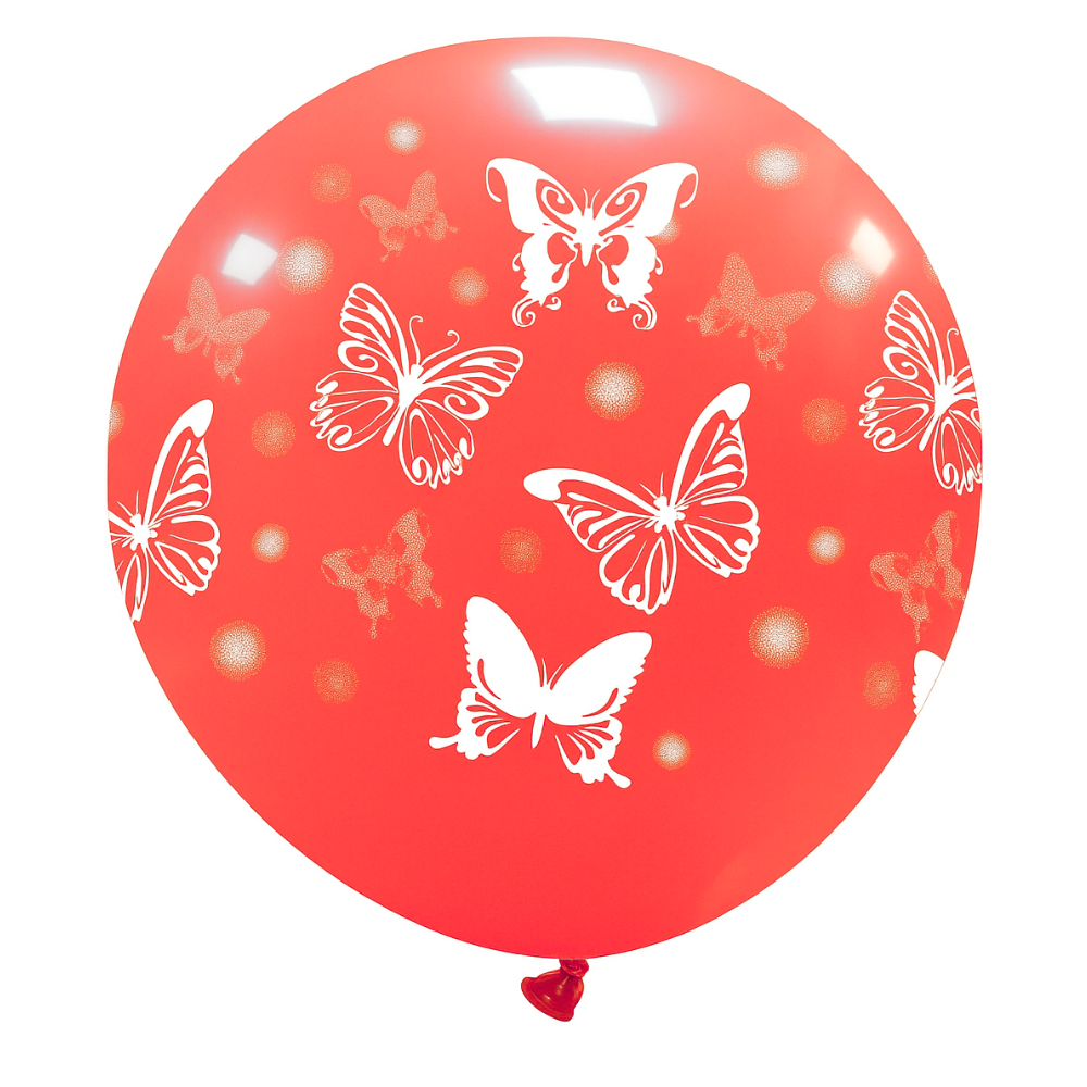 Cattex 32" Round Red Big Butterflies Latex Balloon – (1 Piece)