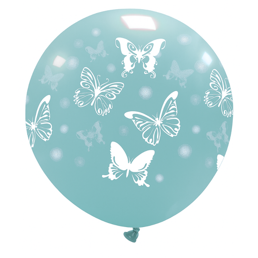Cattex 32" Round Sky Blue Big Butterflies Latex Balloon – (1 Piece)