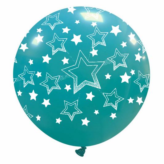 Cattex 32" Round Turquoise Stars Gradient Latex Balloon – (1 Piece)