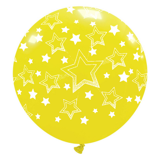 Cattex 32" Round Yellow Stars Gradient Latex Balloon – (1 Piece)