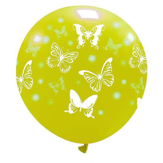 Cattex 32" Round Yellow Big Butterflies Latex Balloon – (1 Piece)