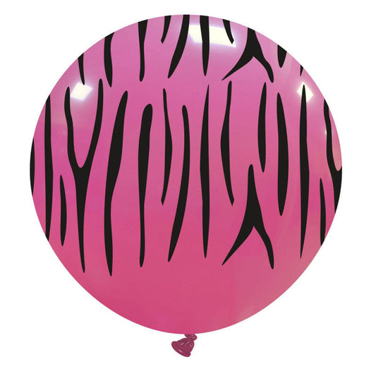 Cattex 32" Round Fuchsia Stripes Latex Balloon – (1 Piece)