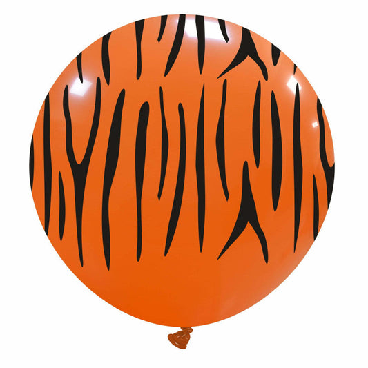 Cattex 32" Round Orange Stripes Latex Balloon – (1 Piece)