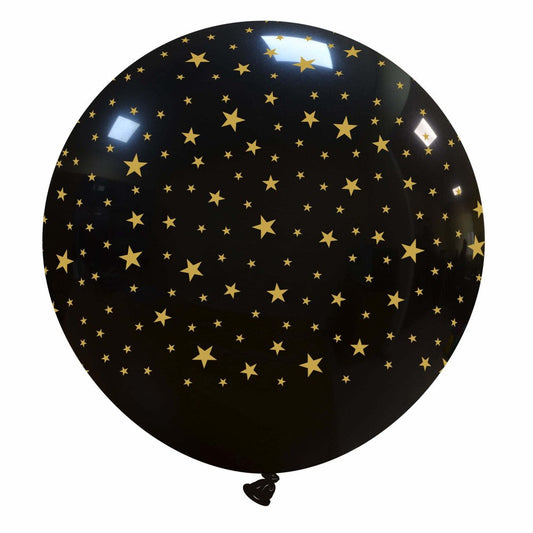 Cattex 32" Round Black Little Stars Latex Balloon – (1 Piece)