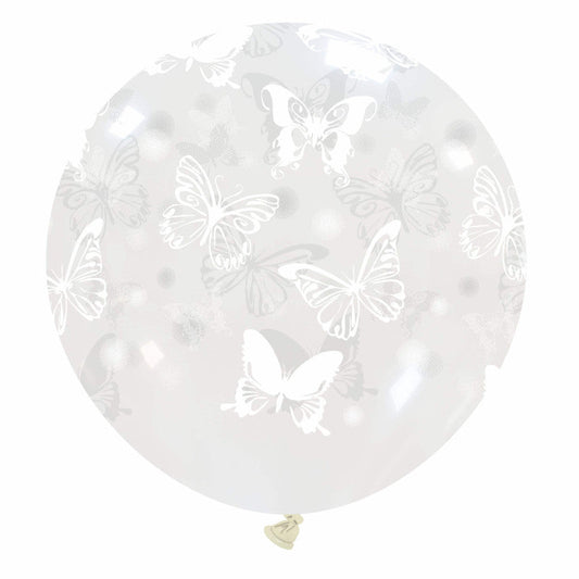 Cattex 32" Round Clear Big Butterflies Latex Balloon – (1 Piece)